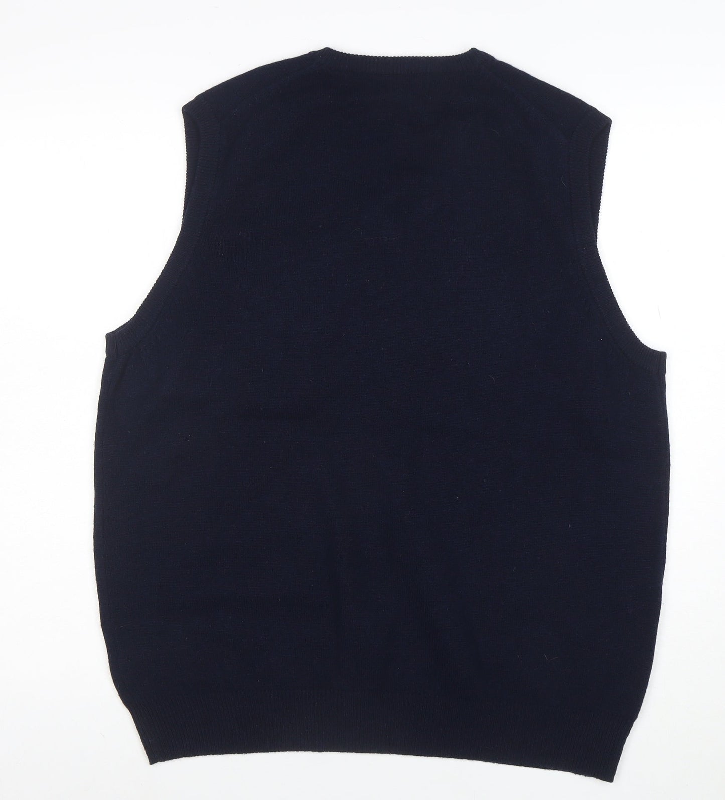Marks and Spencer Men's Blue Wool V-Neck Sleeveless Jumper Vest M