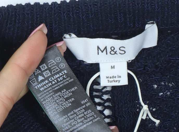 Marks and Spencer Women Blue Knit Cardigan M Regular Fit