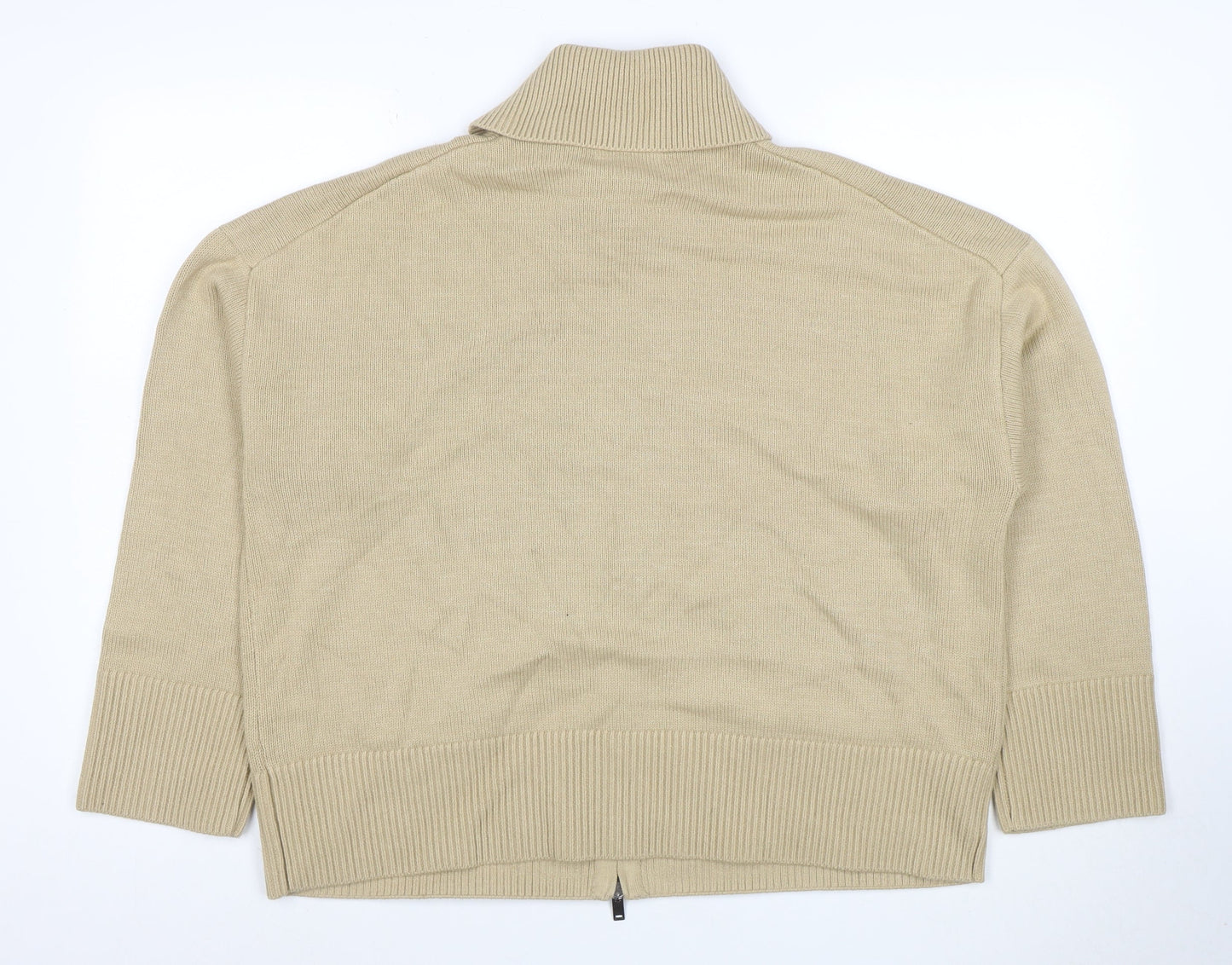 Marks and Spencer Women Beige XL Full Zip Collared Cotton Jumper