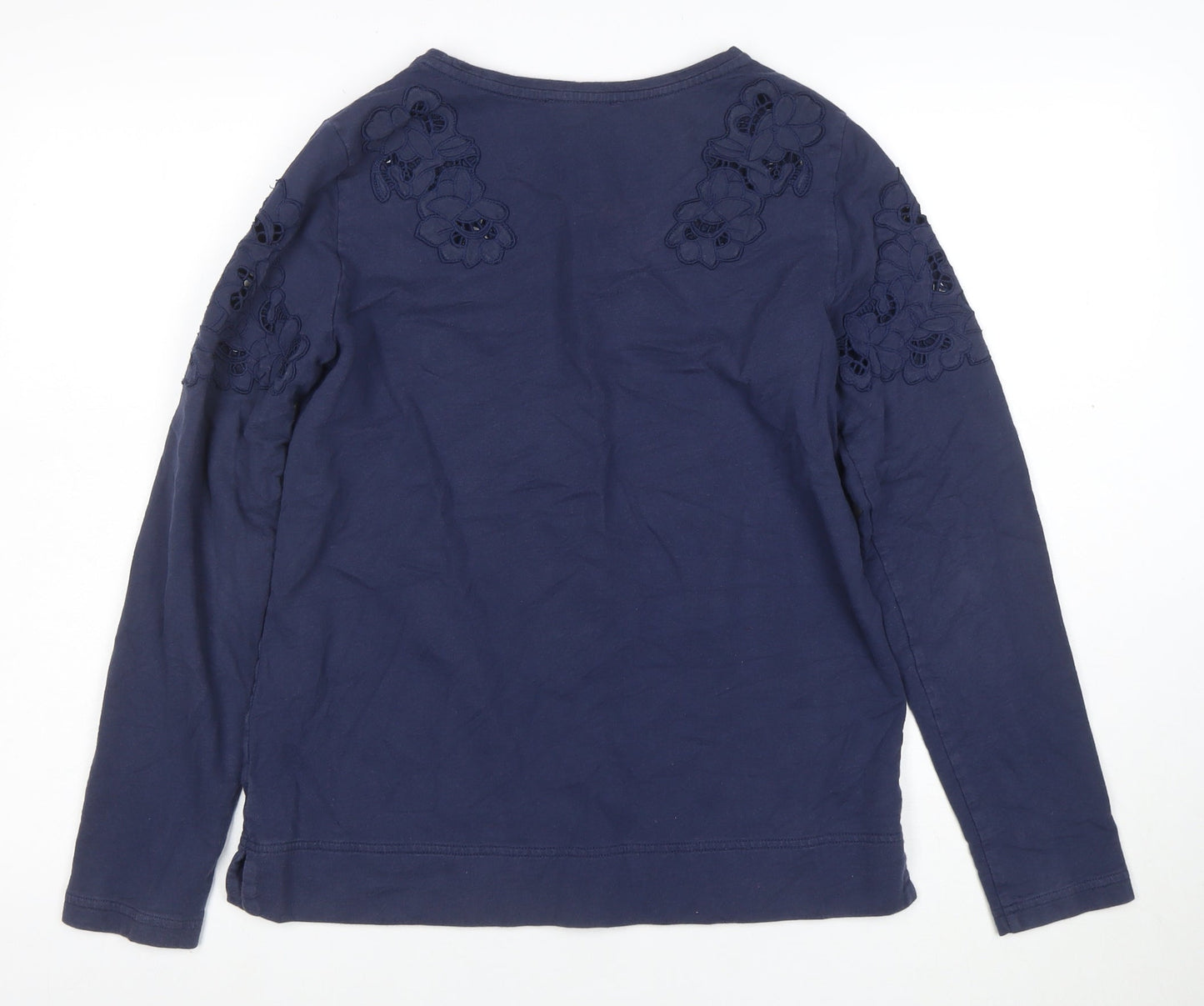 Dalia Women's Blue Cotton Long Sleeve Embroidered T-Shirt S