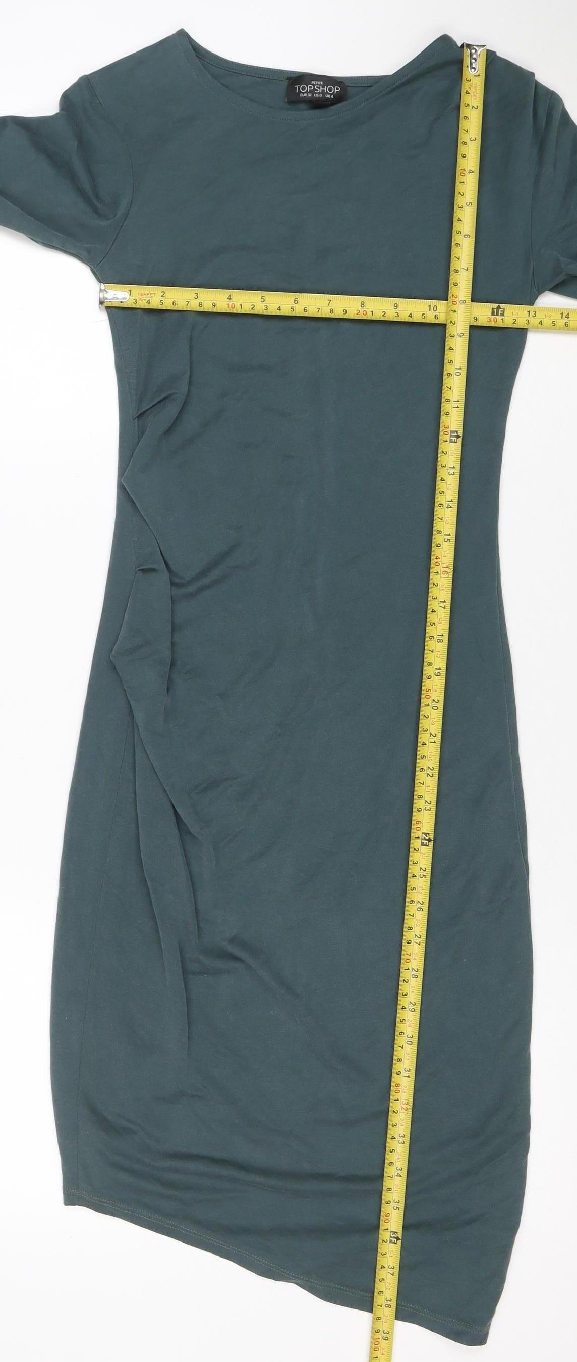 Topshop Petite Green Bodycon Long Sleeve Dress Size 4