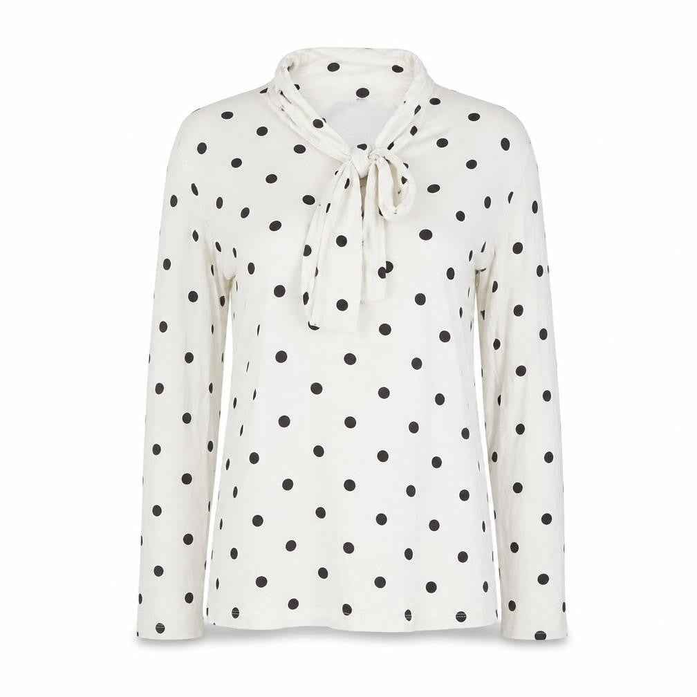 Marks & Spencer Women’s White Polka Dot Bow Neck Long Sleeve Blouse Size 10