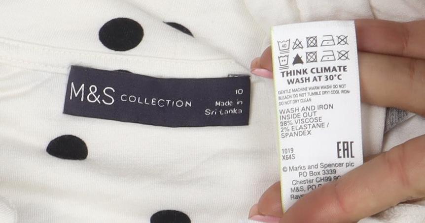 Marks and Spencer Women’s White Polka Dot Bow Neck Long Sleeve Blouse Size 10