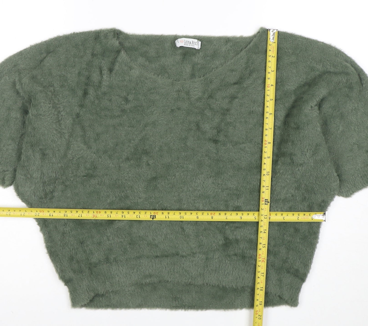 Luisa Ricci Women's Green Mohair Knit Cropped Blouse Size M