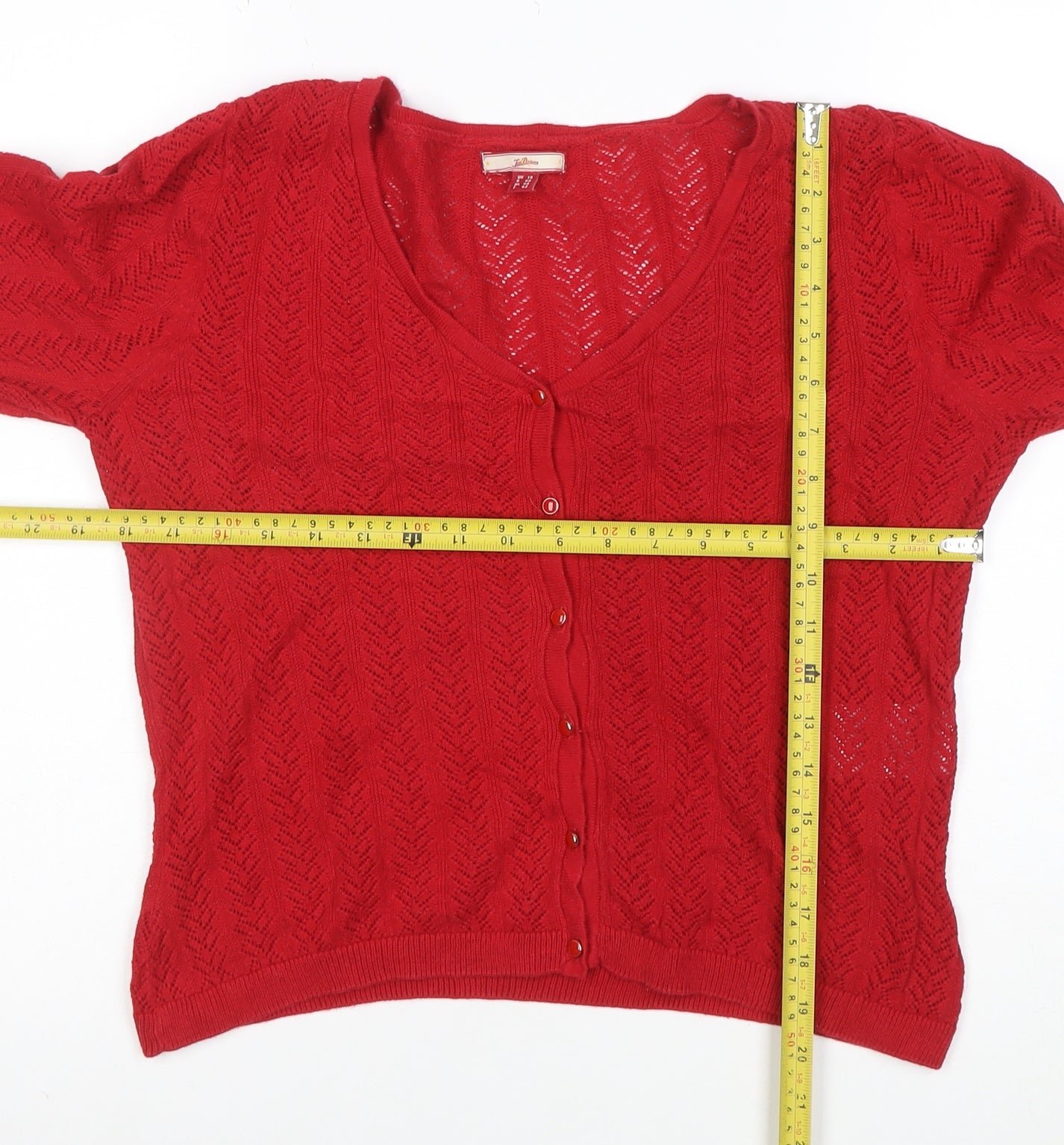 Joe Browns Women's Red Cotton Knit Button-Up Cardigan Size 14