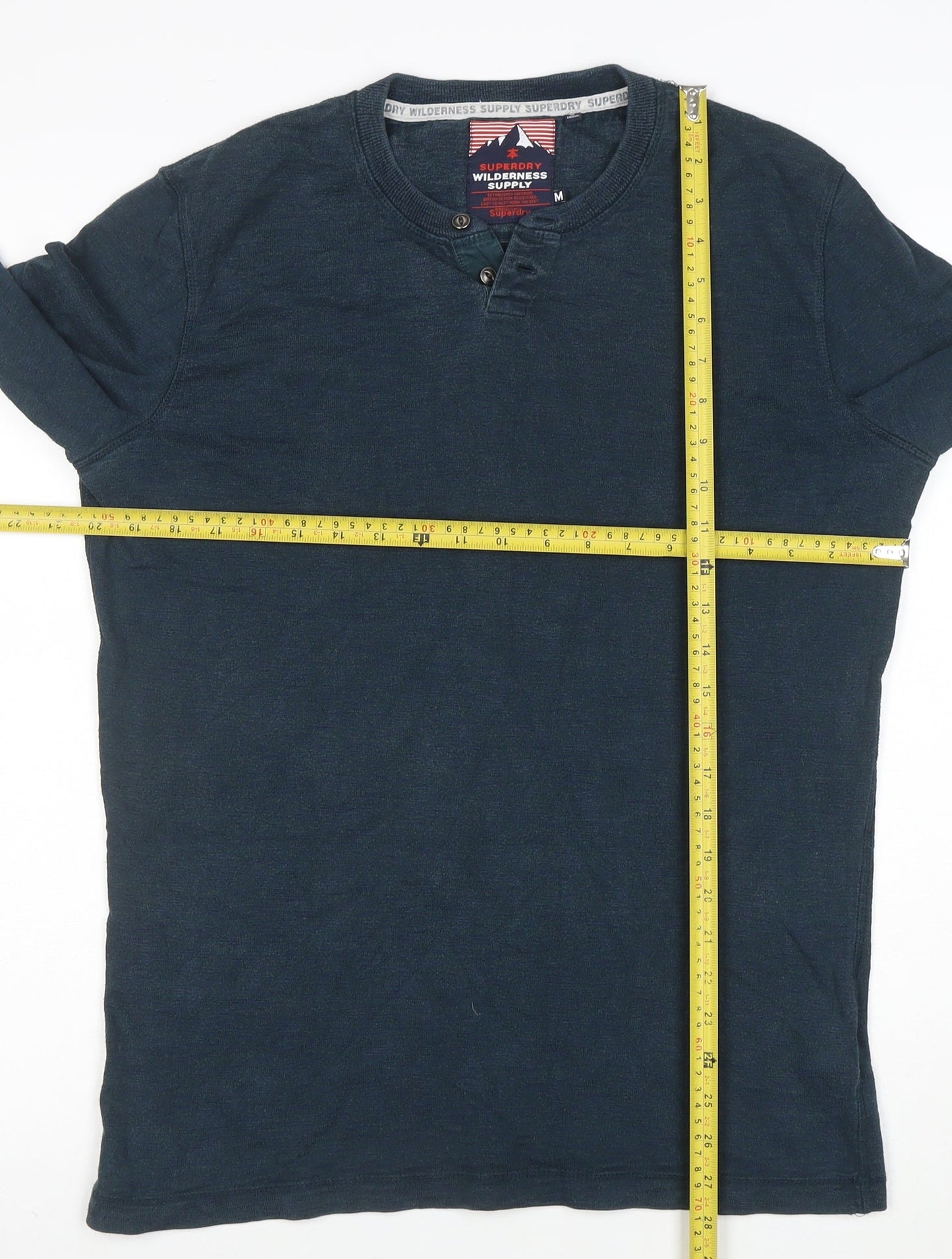 Superdry Men's Blue Long Sleeve Henley Cotton T-Shirt M