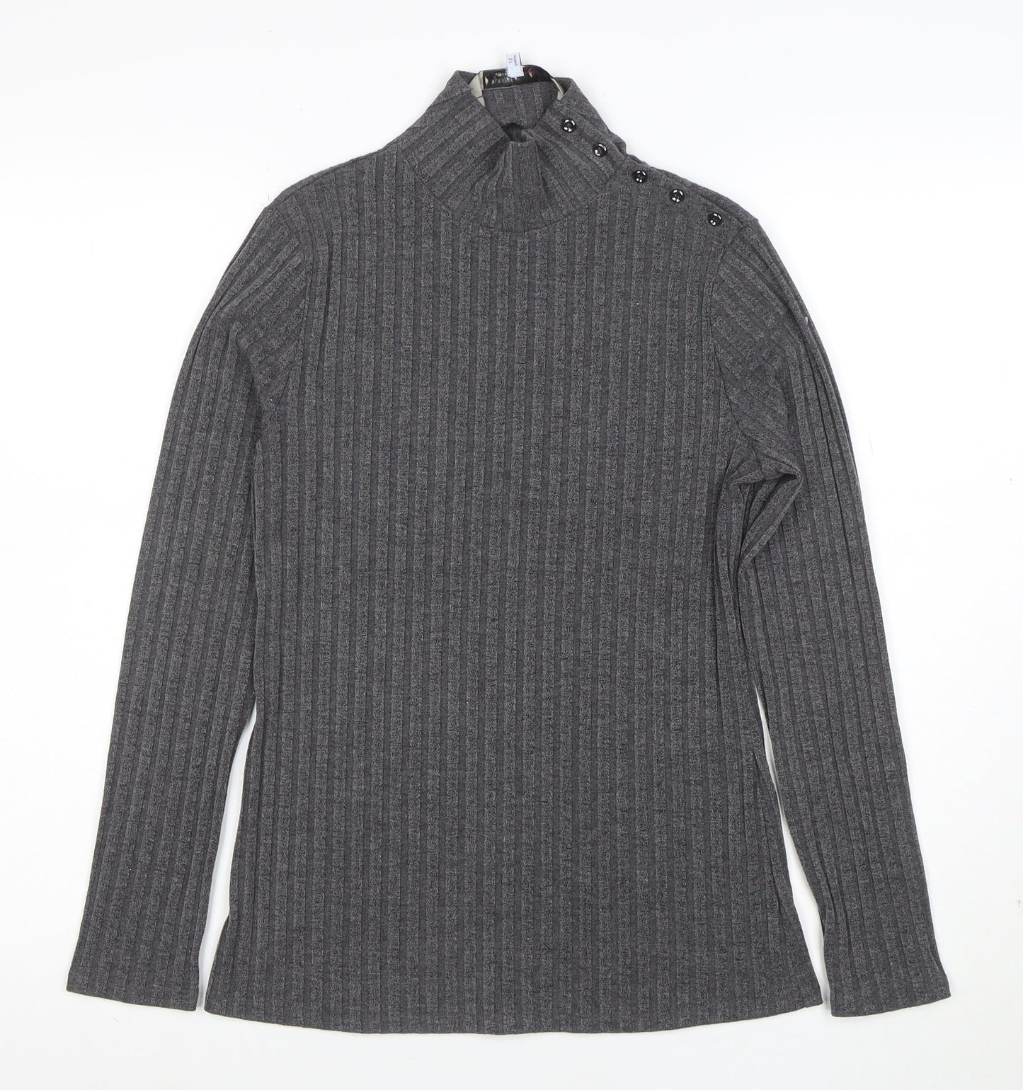 Principles by Ben de Lisi Petite Women's Grey Roll Neck Button Knit Top Size 12