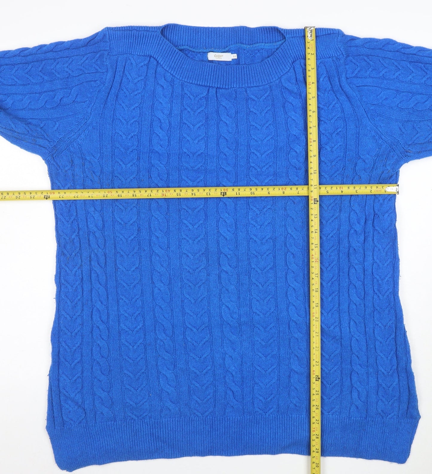 Coliton Traders Women's Blue Cable-Knit Jumper Size 20