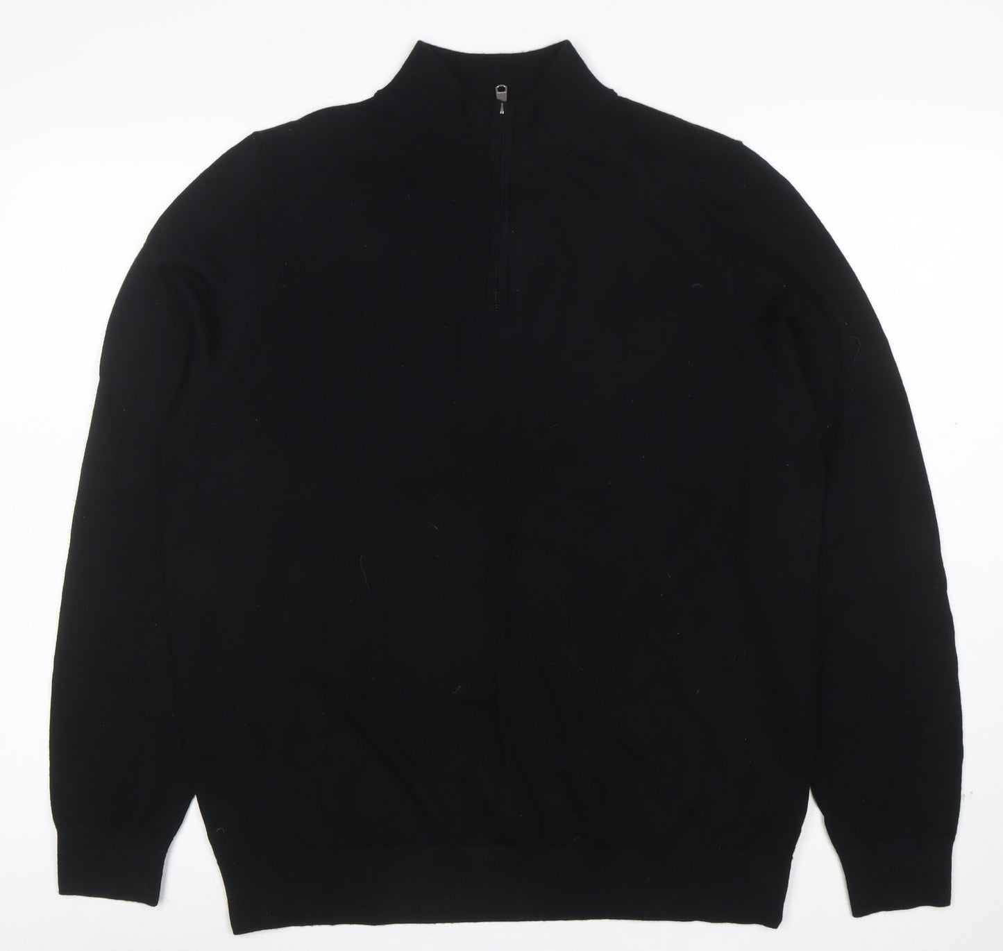 Marks and Spencer Men's Black Merino Wool Half Zip Jumper L
