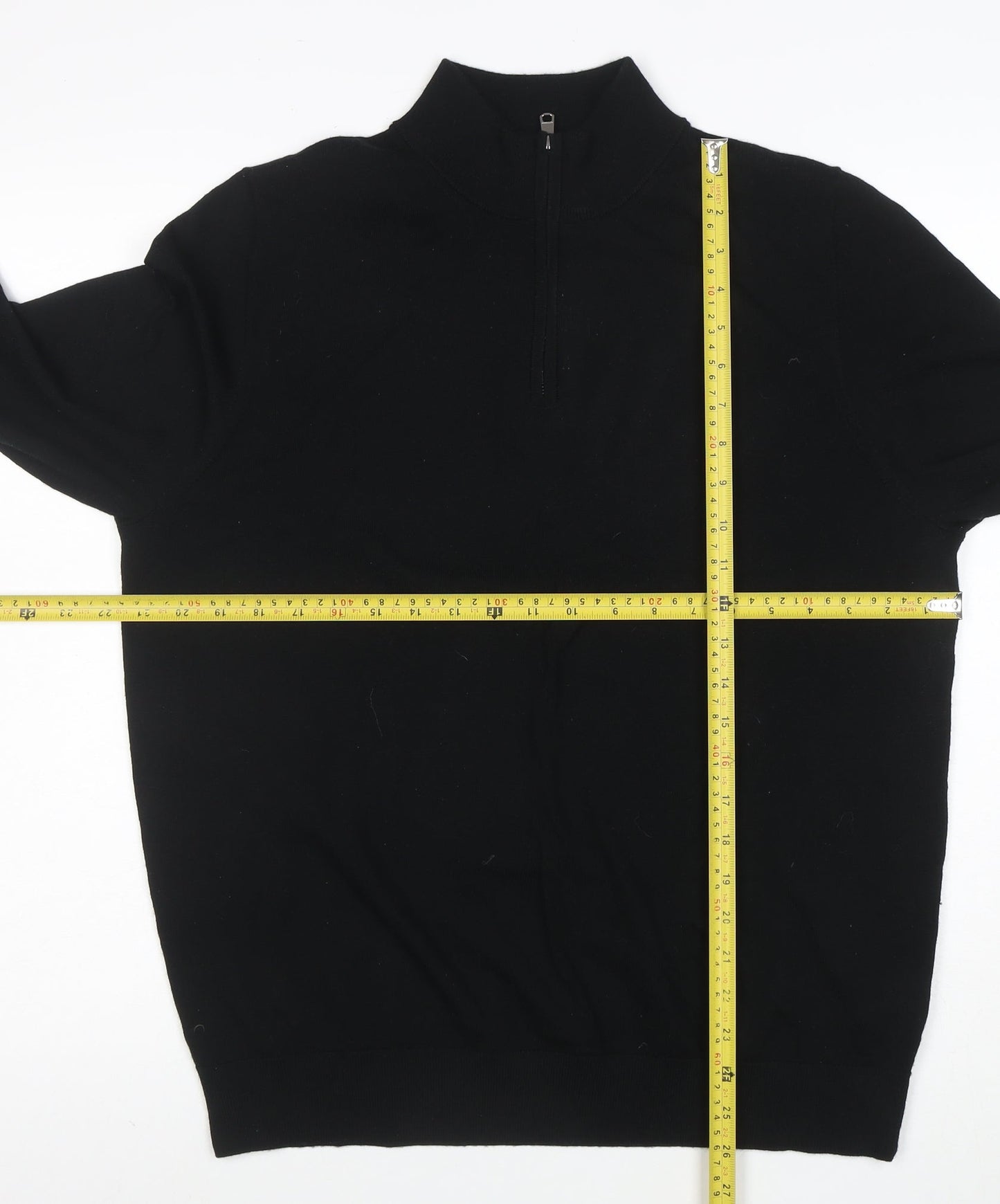 Marks and Spencer Men's Black Merino Wool Half Zip Jumper L