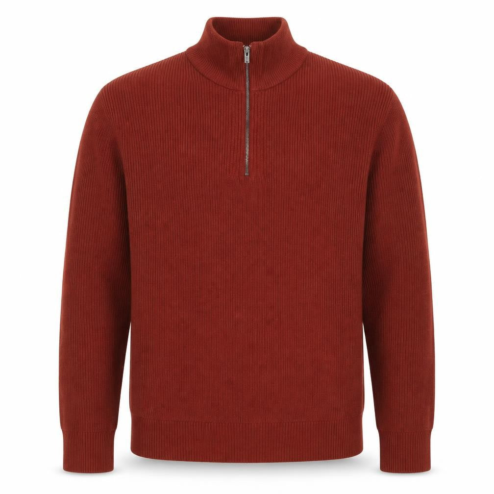 Marks & Spencer Men's Brown L 1/2 Zip Cotton Blend Jumper