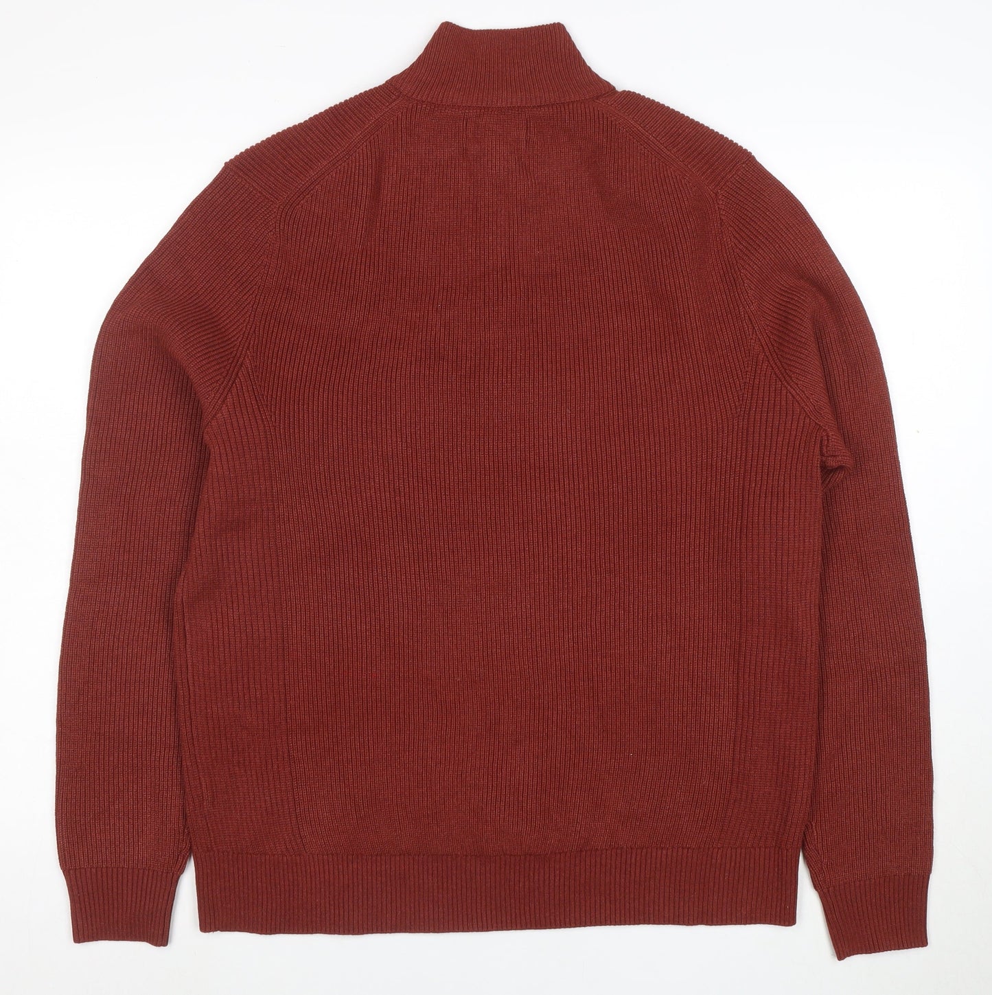 Marks and Spencer Men's Brown L 1/2 Zip Cotton Blend Jumper