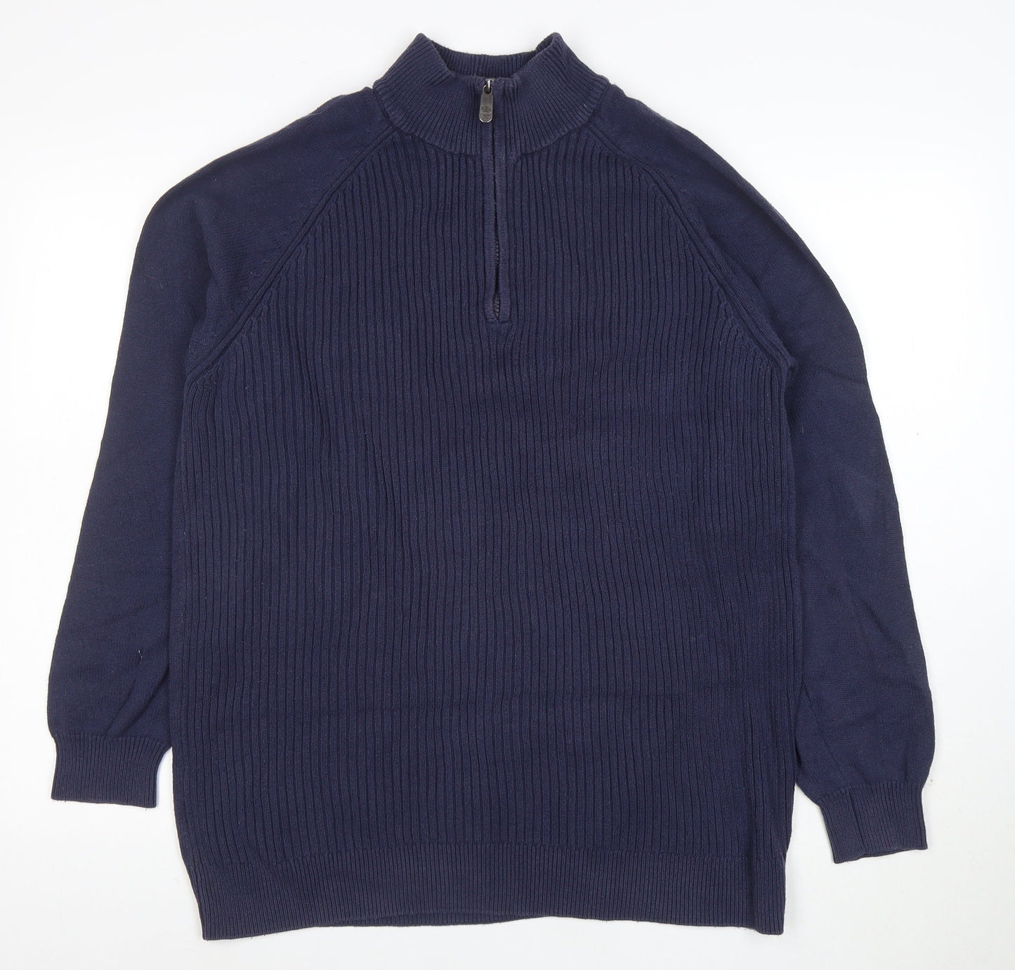 Cotton Traders Men's Blue XL Half Zip High Neck Cotton Jumper