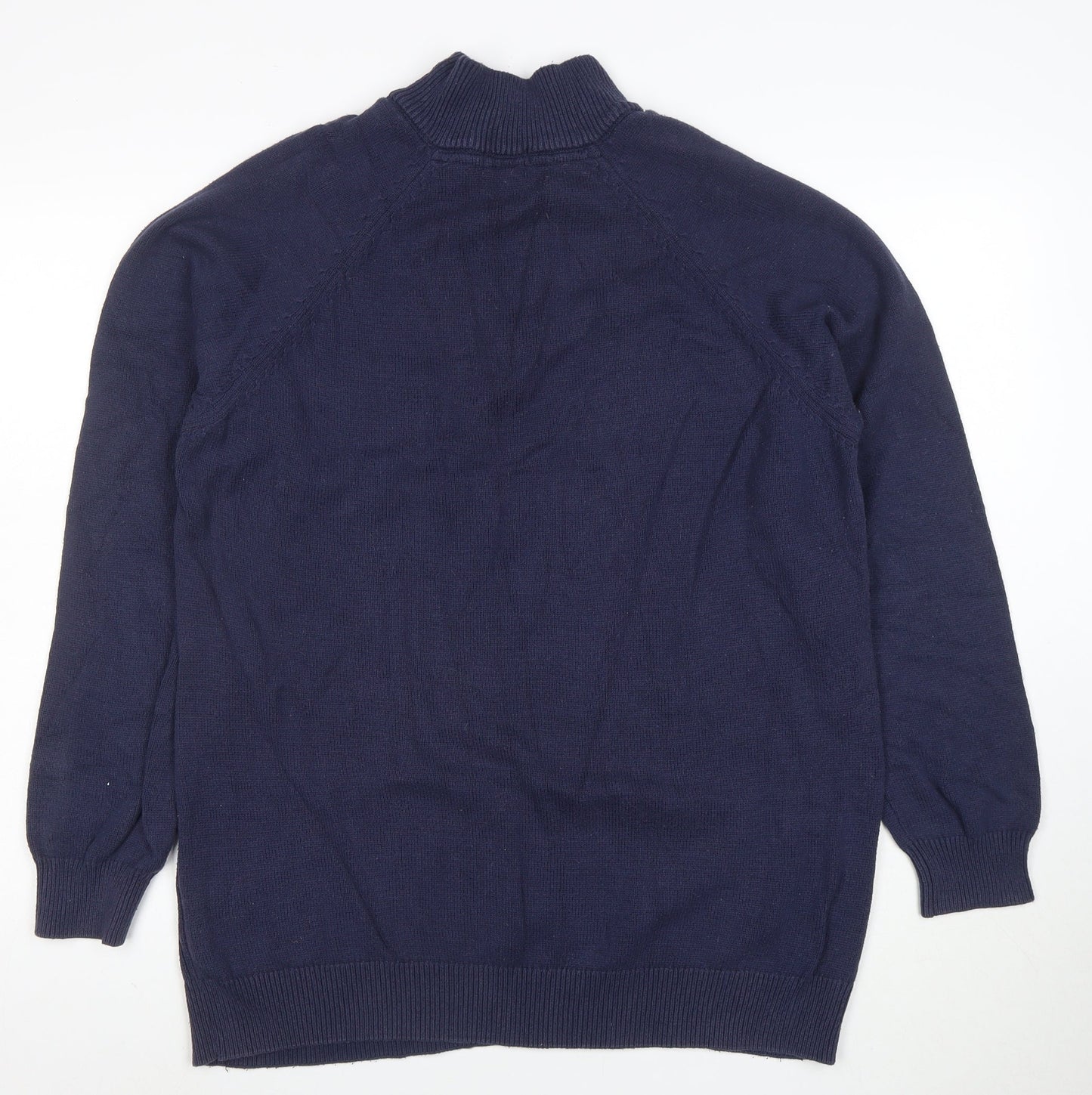 Cotton Traders Men's Blue XL Half Zip High Neck Cotton Jumper