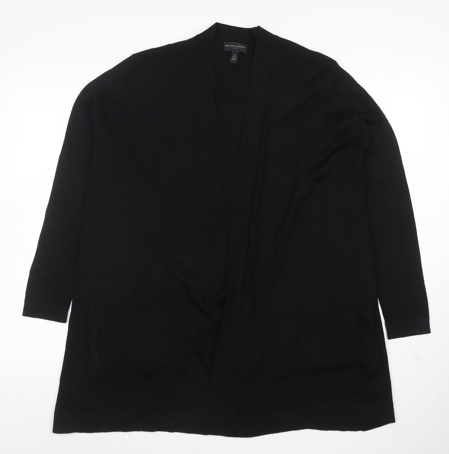 The White Company Women's Black Merino Wool Longline Cardigan Size 10