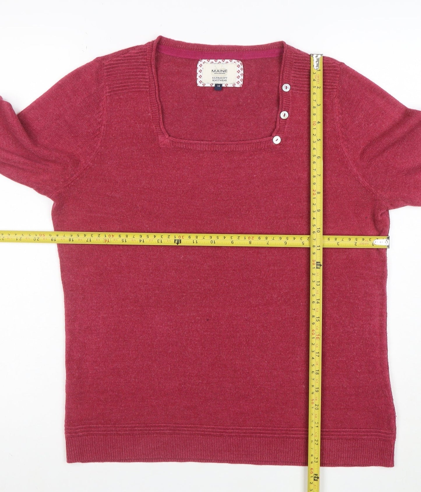 Maine New England Women’s Red Square Neck Knit Jumper Size 14