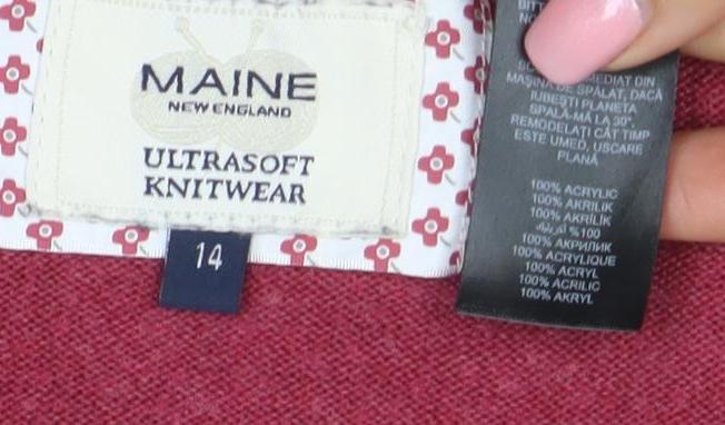 Maine New England Women’s Red Square Neck Knit Jumper Size 14