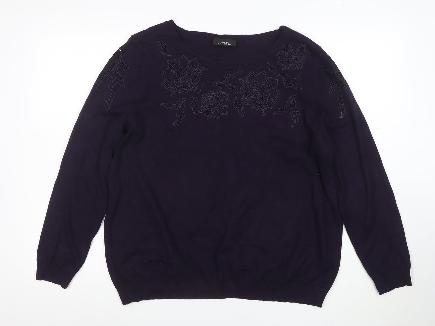 Wallis Women’s Purple Embroidered Floral Knit Blouse UK 18