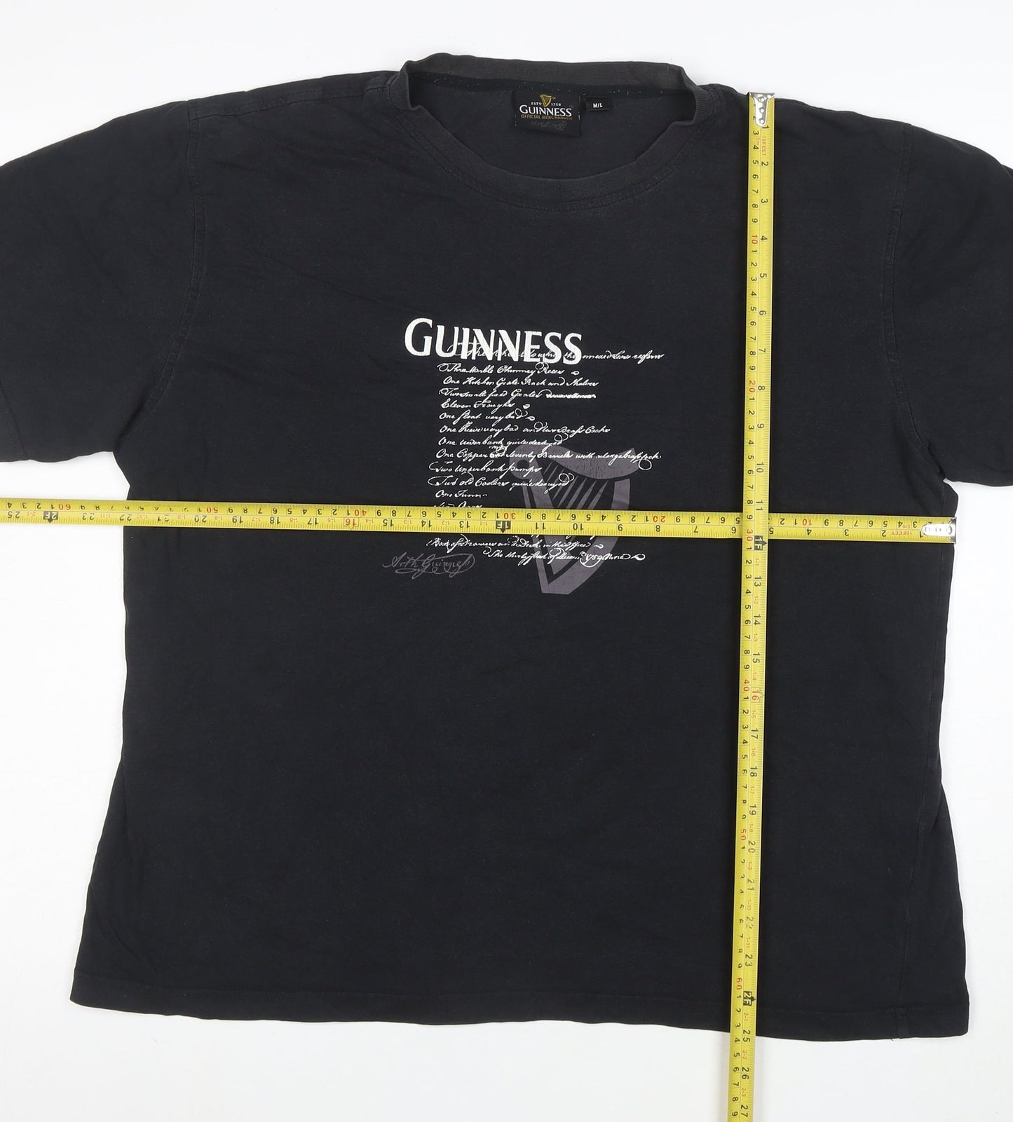 Guinness Men's Black Graphic Beer Logo Cotton T-Shirt Size L