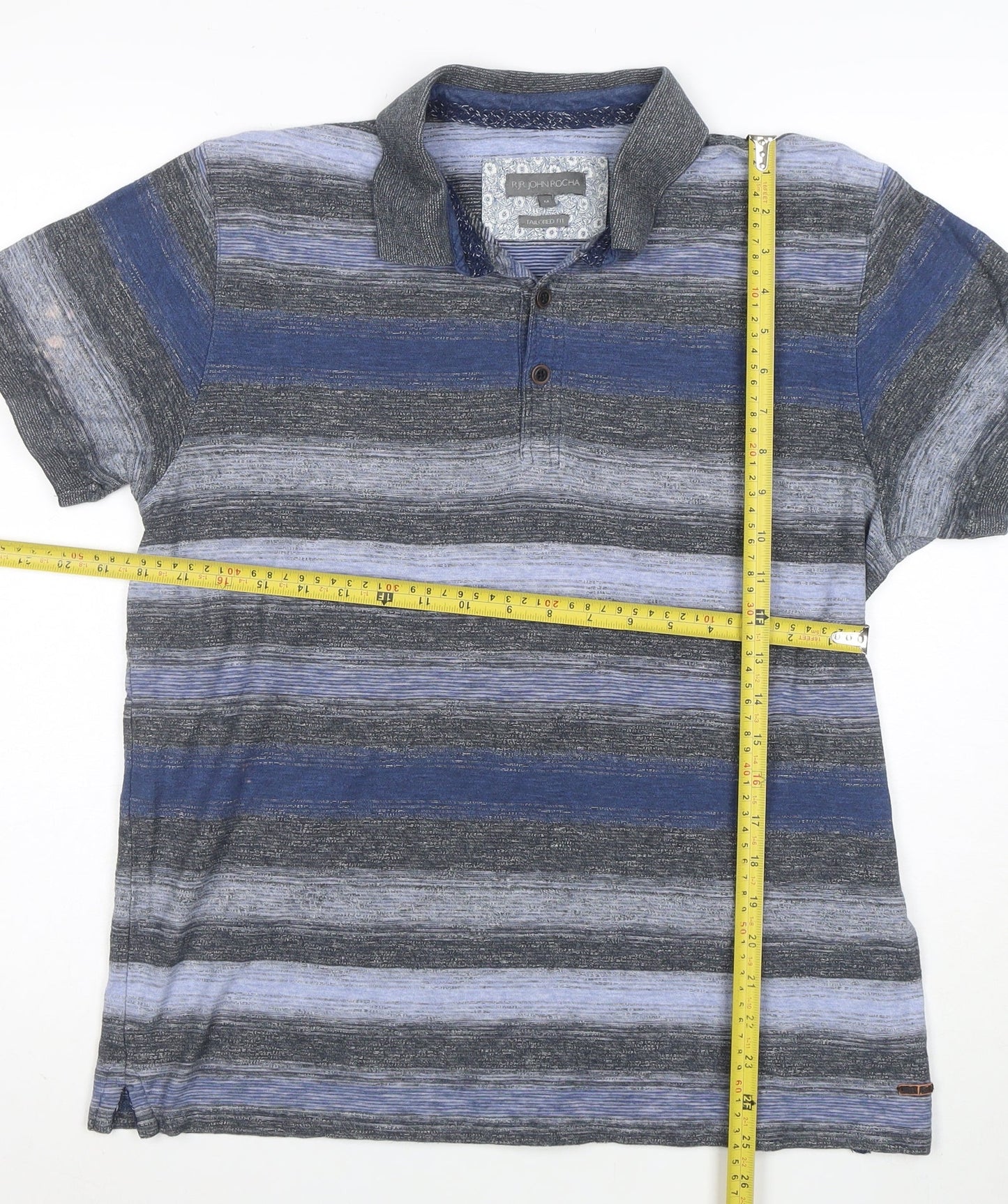 RJR John Rocha Men's Blue Striped Cotton Polo Shirt M Tailored Fit