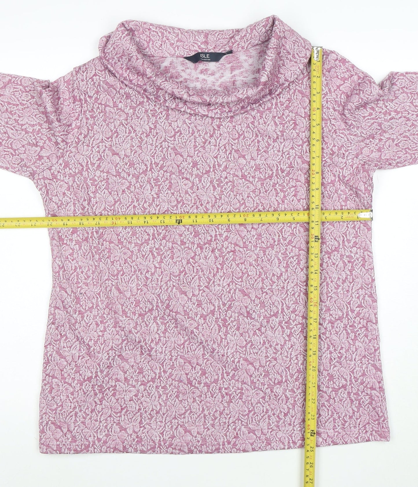 ISLE Collection Women's Pink Floral Cowl Neck 3/4 Sleeve Tunic Blouse Size M