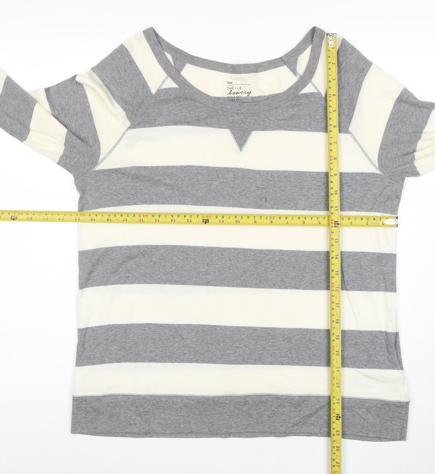 Gap Women Grey Striped Long Sleeve Cotton Modal T-Shirt Size L