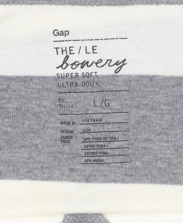 Gap Women Grey Striped Long Sleeve Cotton Modal T-Shirt Size L
