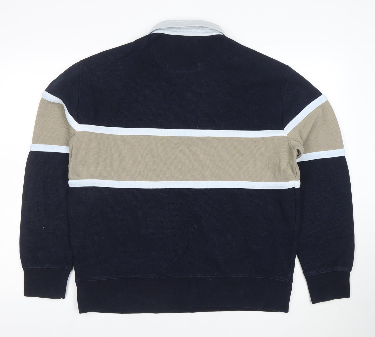 Marks and Spencer Men's Blue Colourblock Polo Shirt Size L Cotton