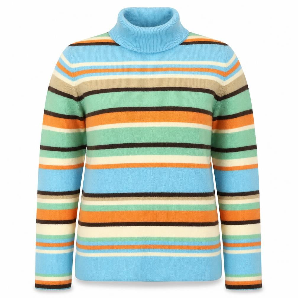 Jones New York Signature Women’s Multicoloured Striped Roll Neck Wool Jumper Size L