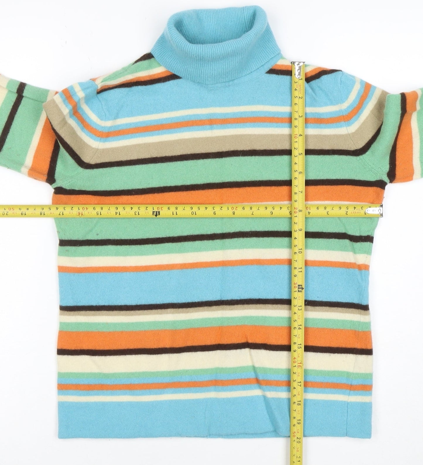 Jones New York Signature Women’s Multicoloured Striped Roll Neck Wool Jumper Size L