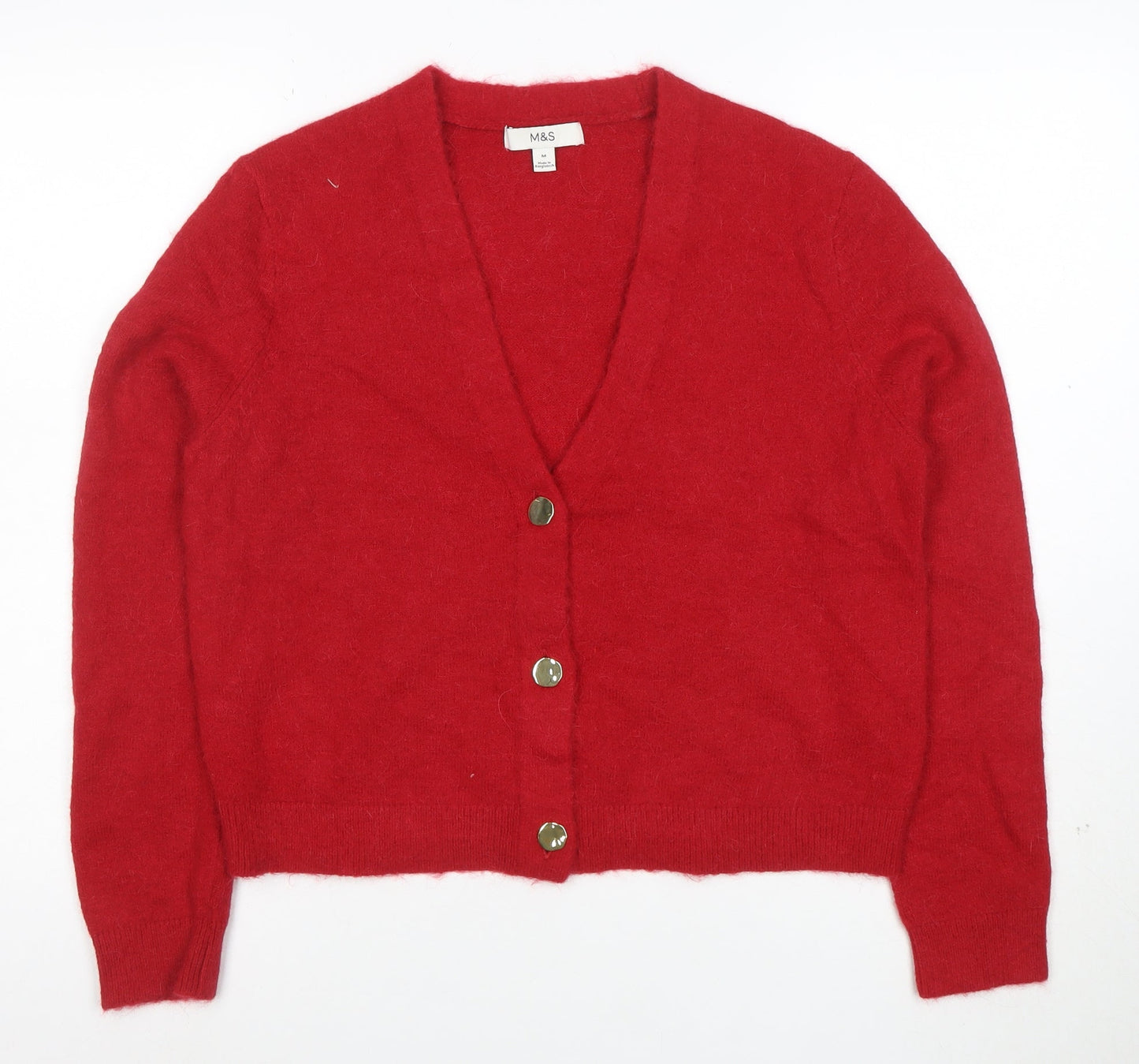 Marks and Spencer Women Red Alpaca Wool Cardigan M V-Neck Knit