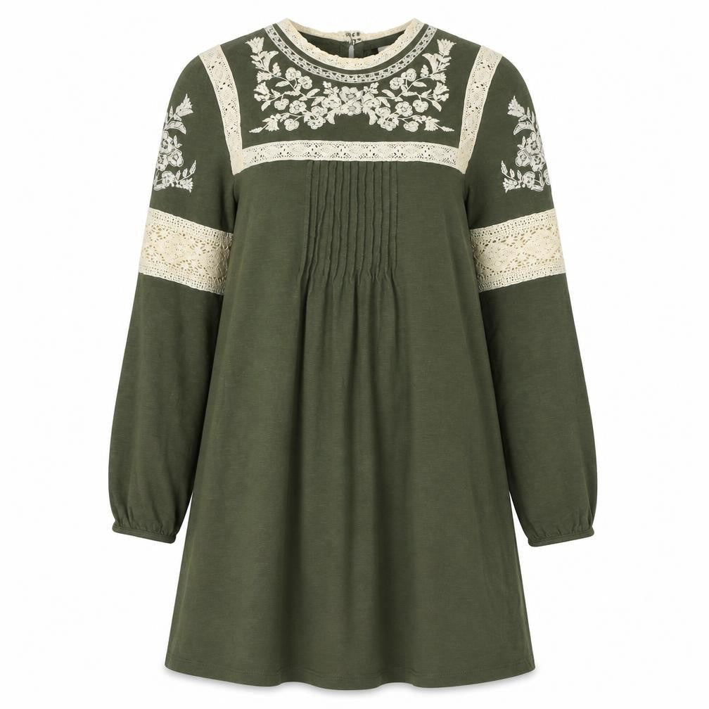 Topshop Women’s Green Embroidered Lace Long Sleeve Shift Dress Size 6