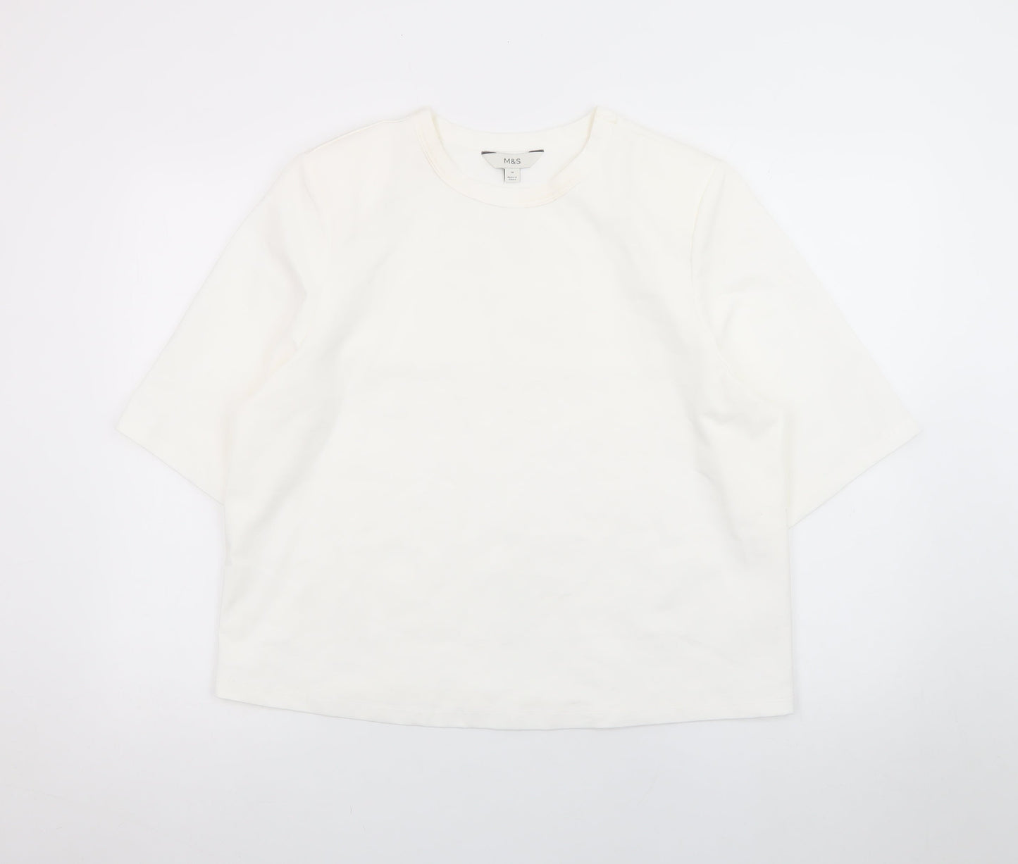 Marks and Spencer Unisex White Cotton Crew Neck Short Sleeve T-Shirt Size 16