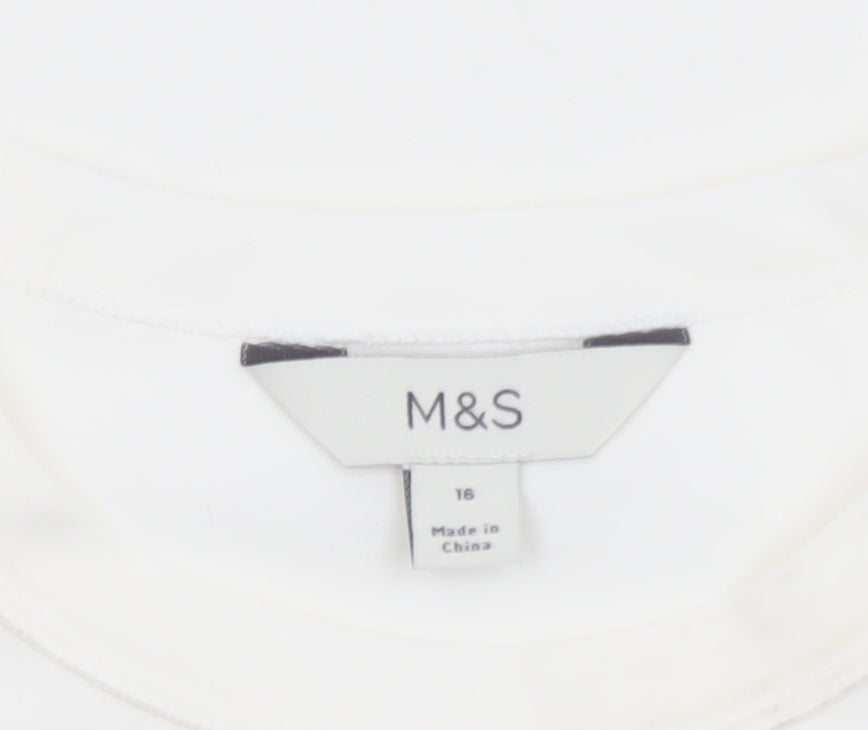 Marks and Spencer Unisex White Cotton Crew Neck Short Sleeve T-Shirt Size 16