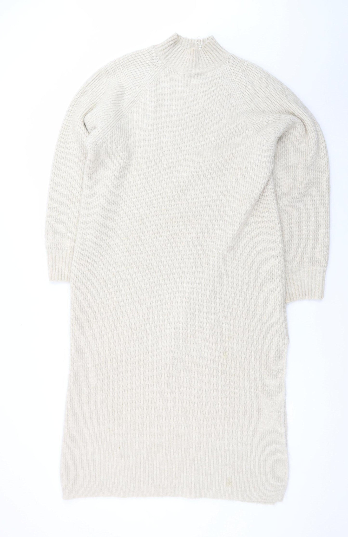 ONLY Women’s Beige Wool Knit Long Sleeve Jumper Dress M