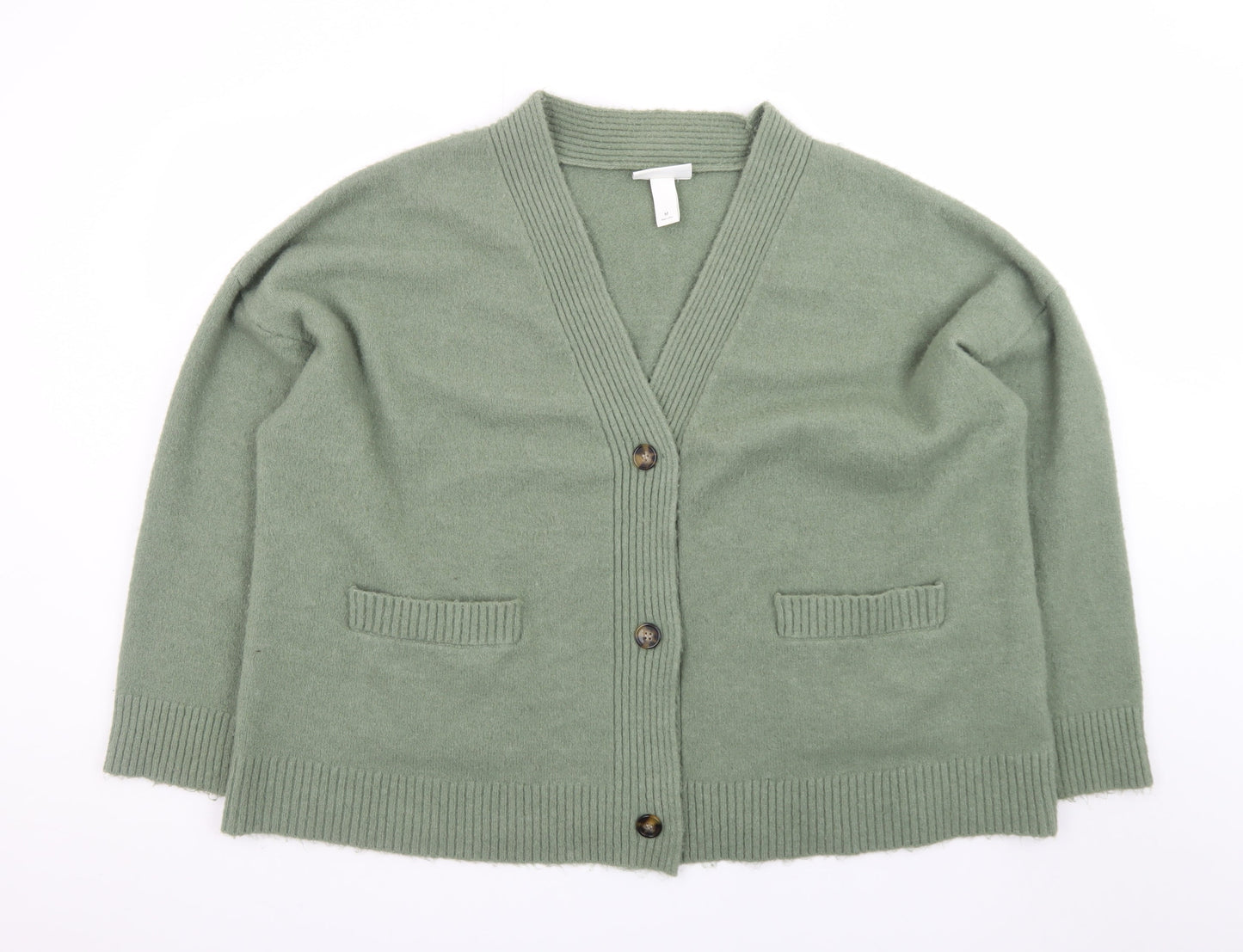 Monki Women’s Green Wool Blend Buttoned Cardigan M Classic V-Neck