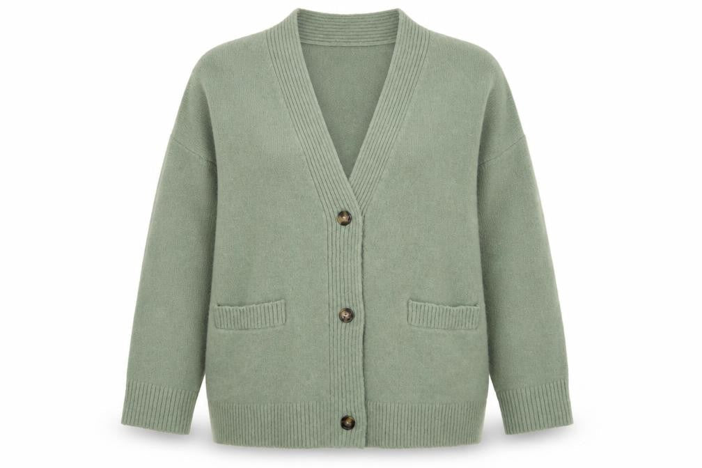 Monki Women’s Green Wool Blend Buttoned Cardigan M Classic V-Neck