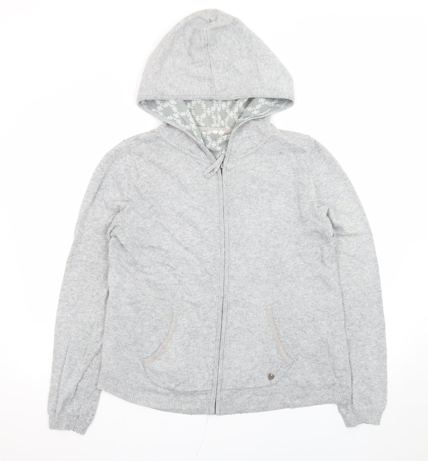 White Stuff Grey Marl Full Zip Hooded Sweatshirt Size 14