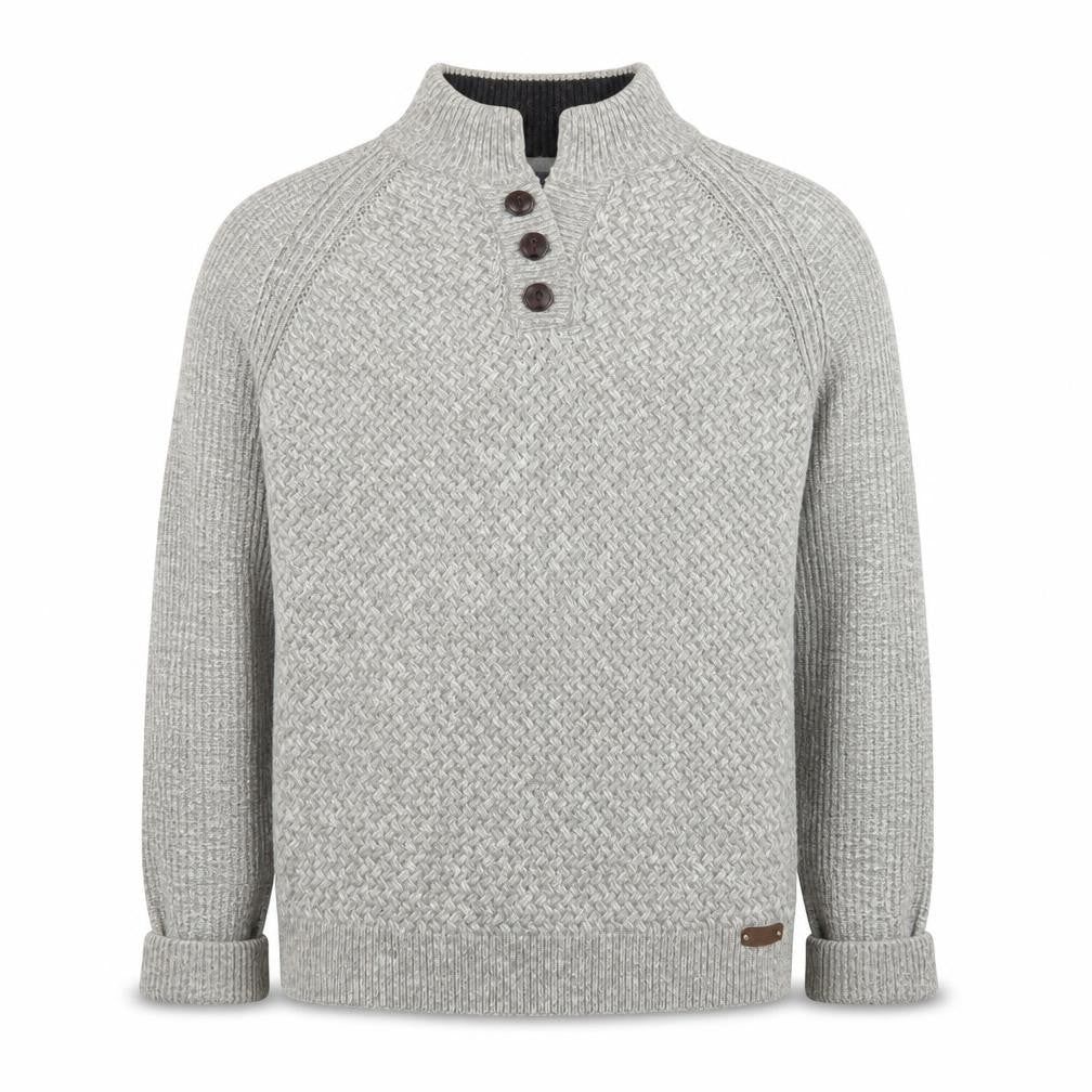 Easy Men's Grey Waffle-Knit Henley Jumper XL High Neck Casual