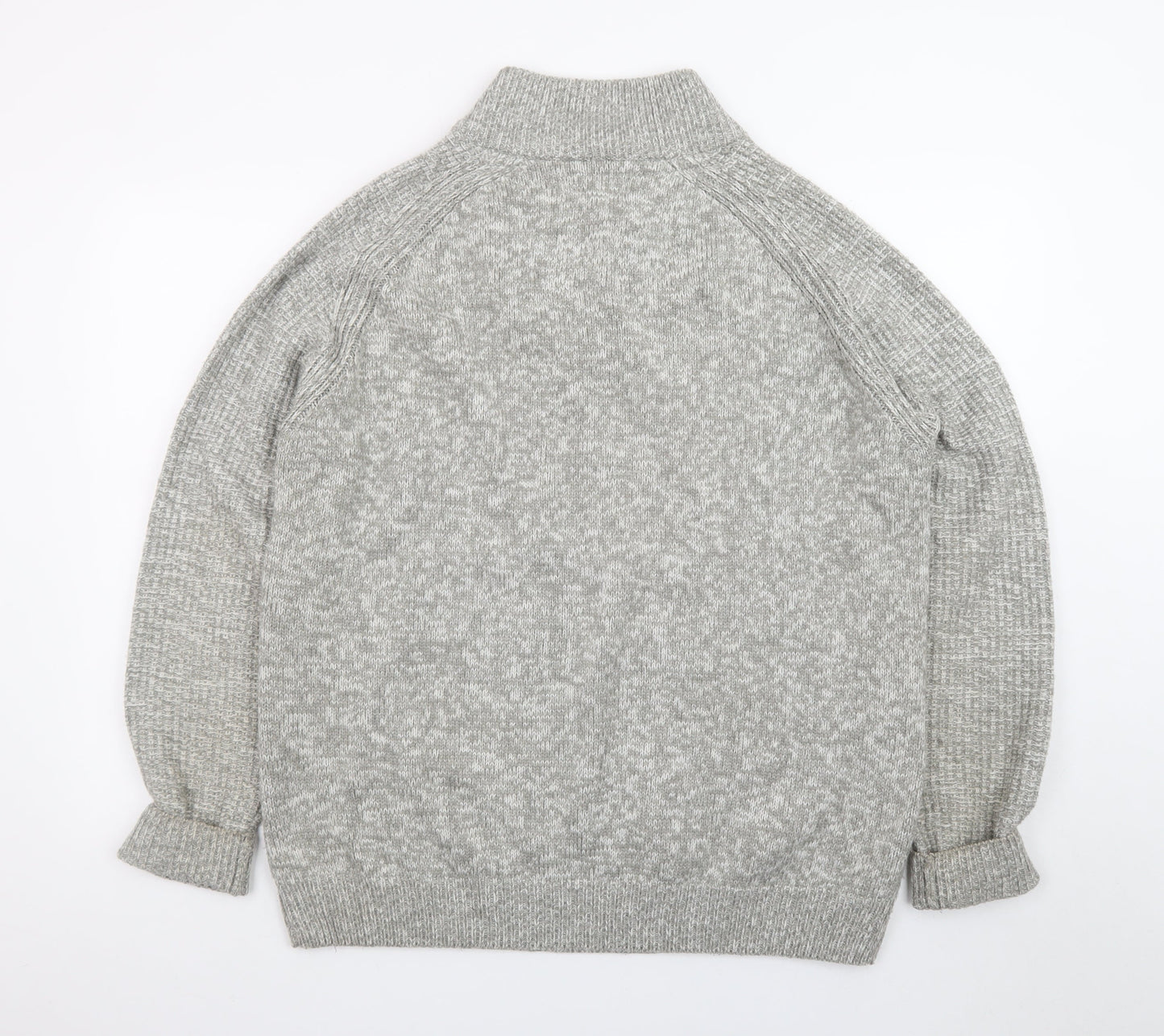 EASY Men's Grey Waffle-Knit Henley Jumper XL High Neck Casual