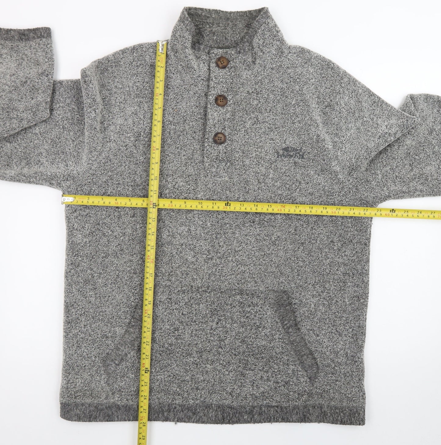 Weird Fish Mens Grey Henley Knit Jumper L High Neck Pullover