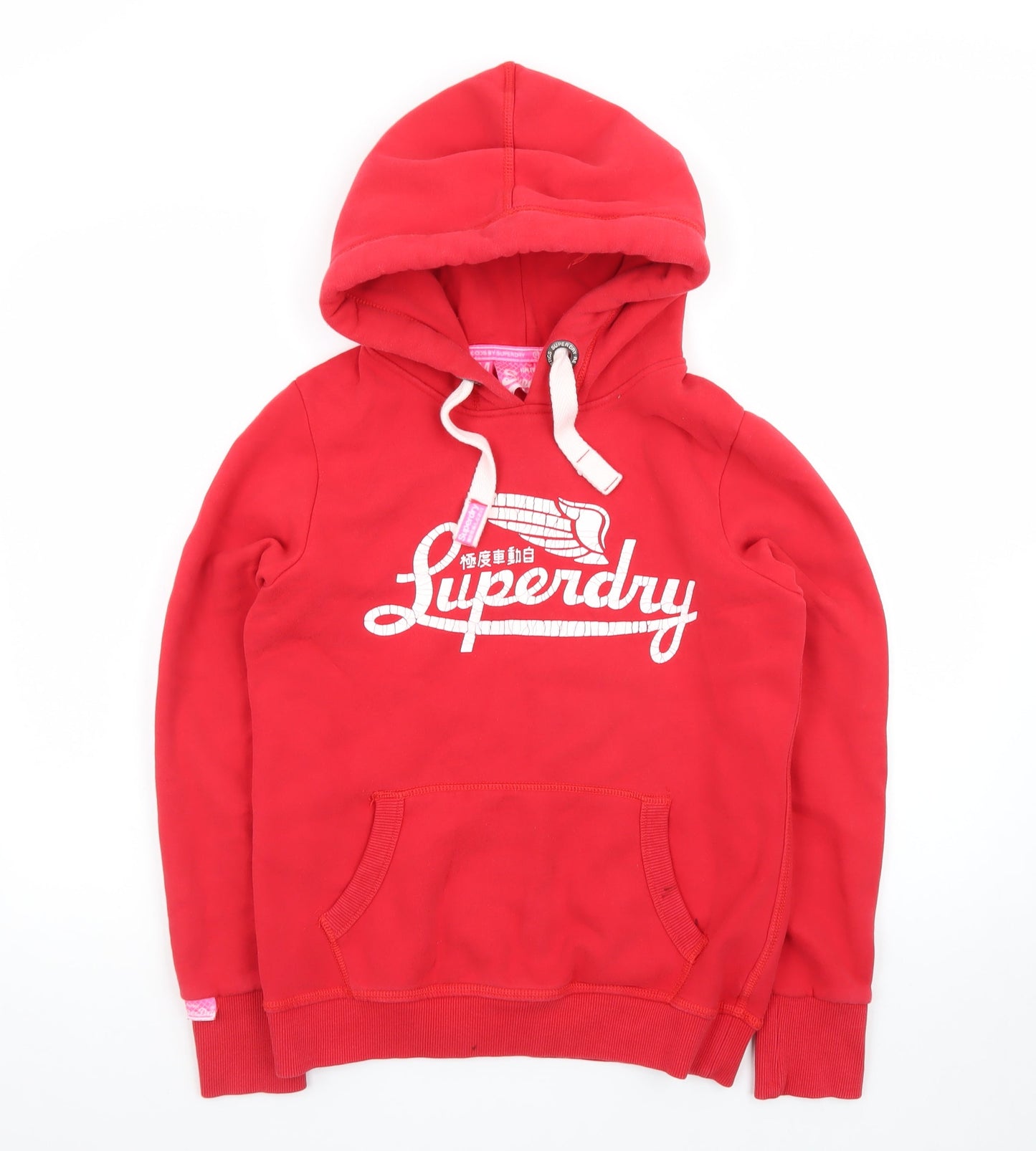 Superdry Womens Red Pullover Hoodie Medium Vintage Logo Sweatshirt