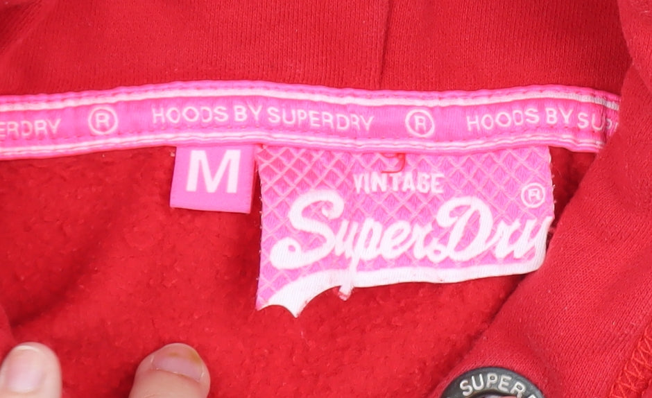 Superdry Womens Red Pullover Hoodie Medium Vintage Logo Sweatshirt