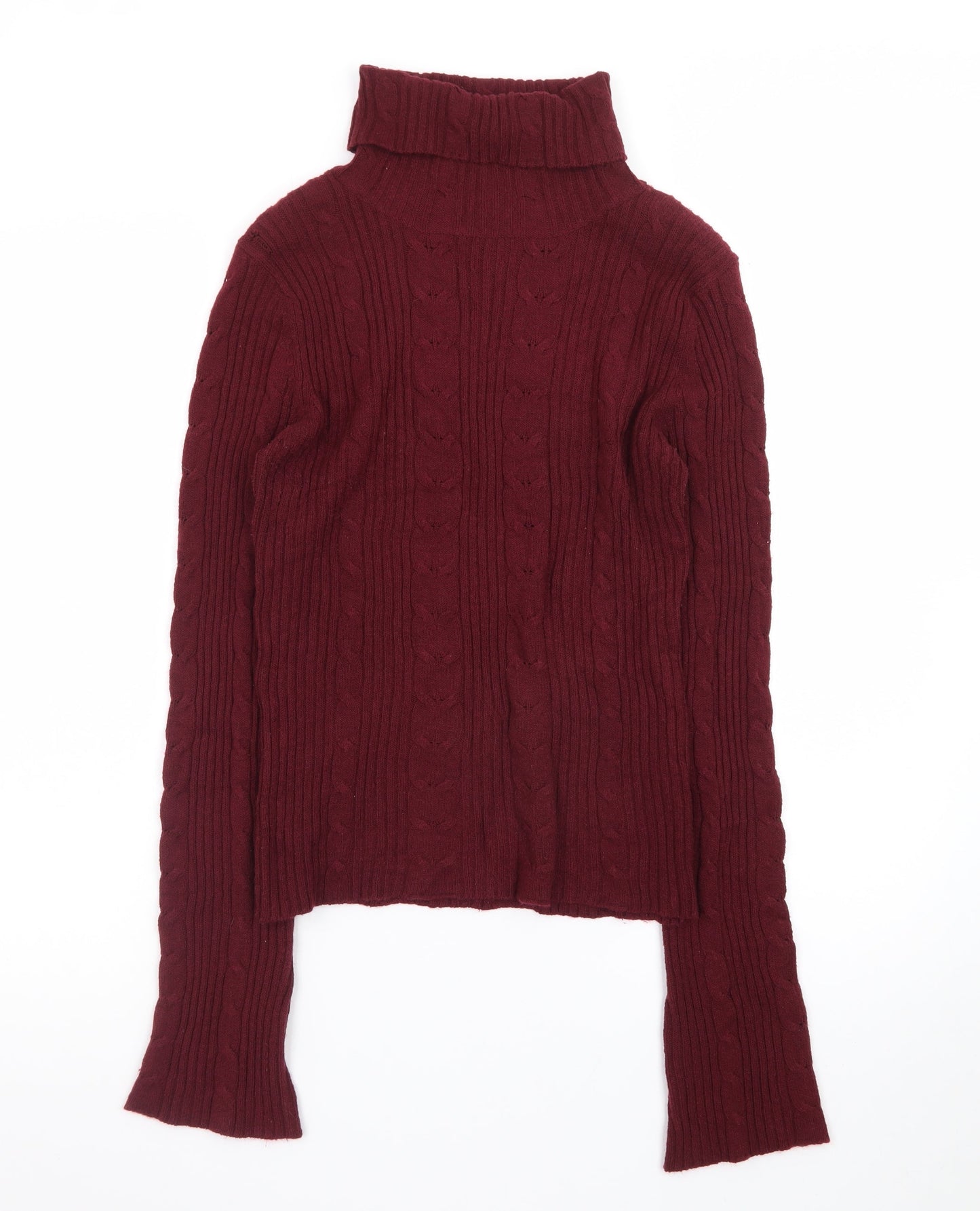 Arizona Jean Company Women's Red Roll Neck Cable Knit Jumper Size M