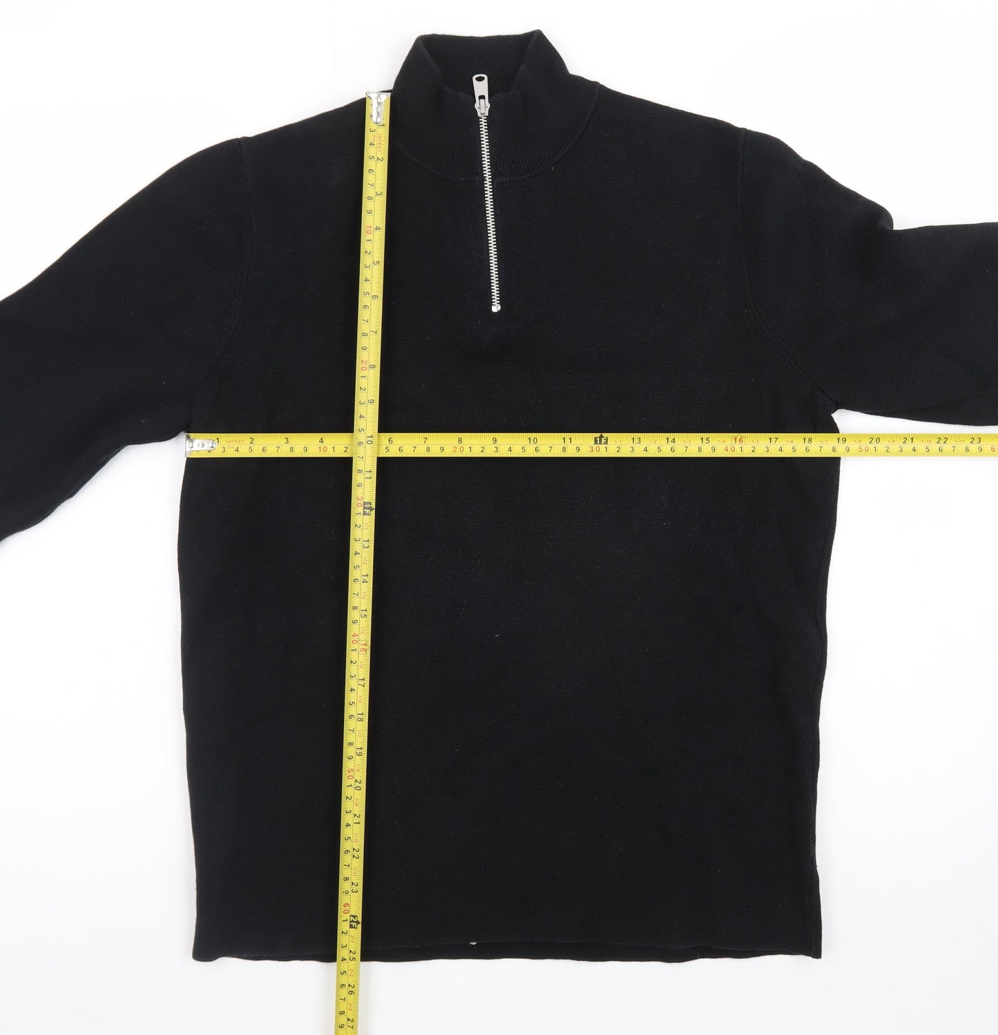 Kin Men's Black Wool 1/2 Zip High Neck Jumper Size M