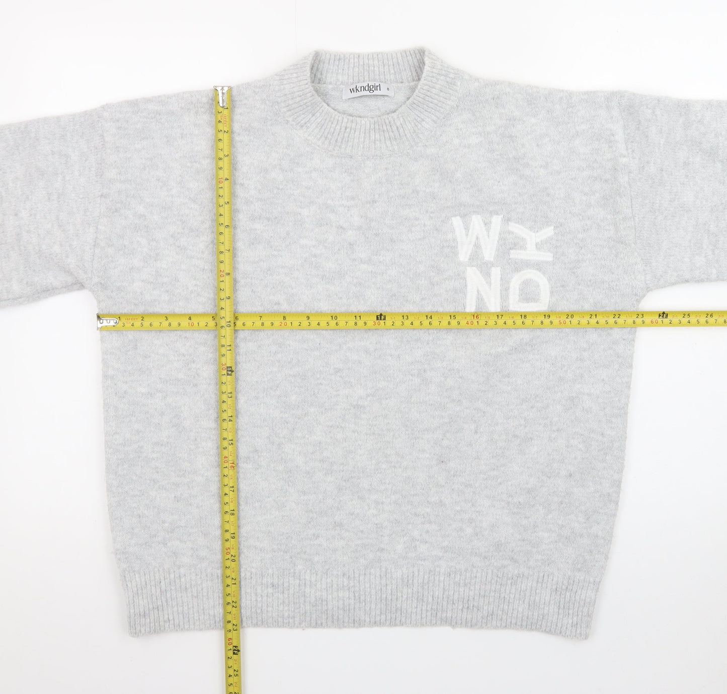 WKNDGirl Women Grey Crew Neck Pullover Jumper UK 8 Wool Blend