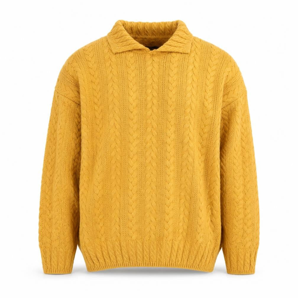 Eddie Bauer Men's Yellow Cable Knit Collared Cotton Jumper Size S