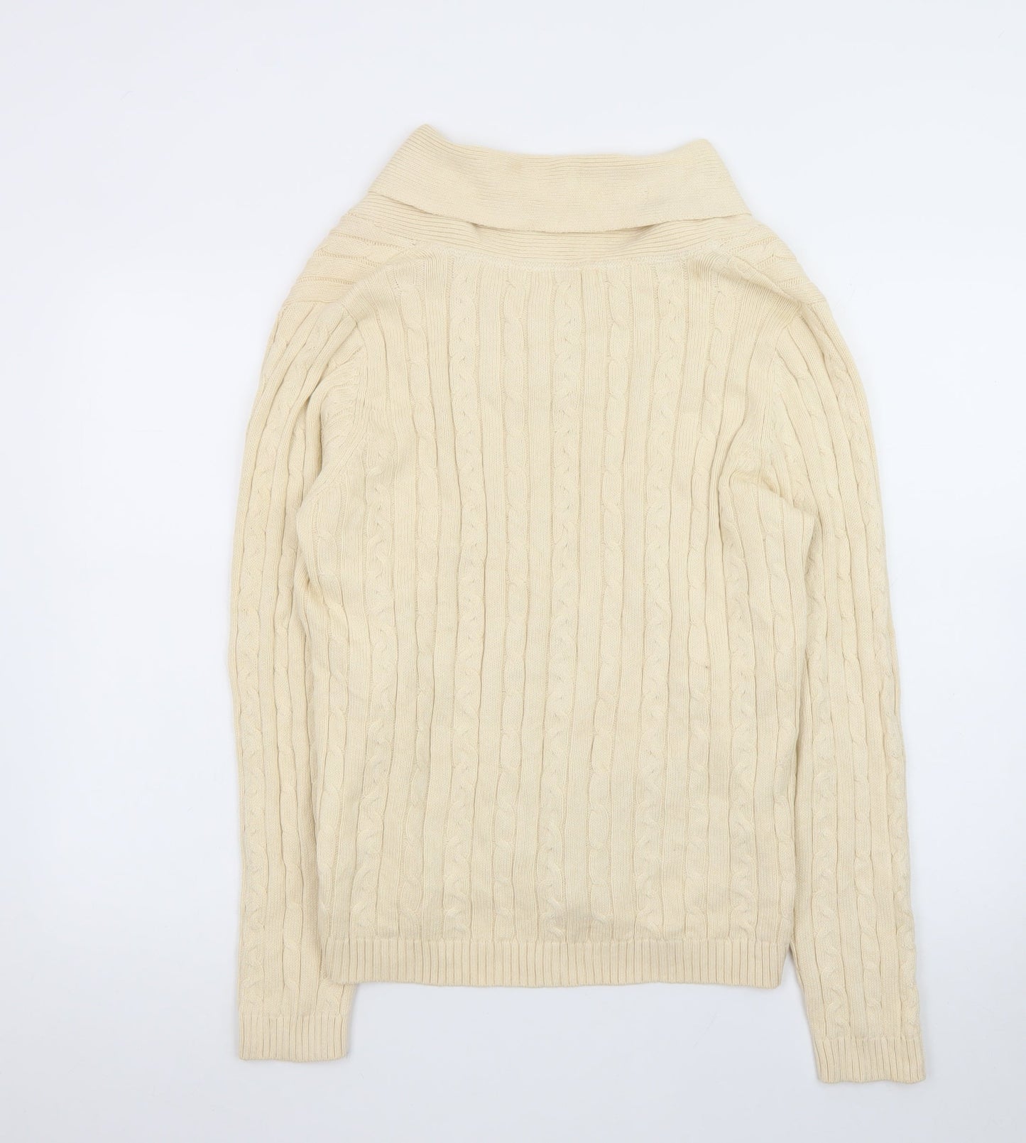 Charter Club Men Beige Cable-Knit Cotton Jumper L Collared Pullover