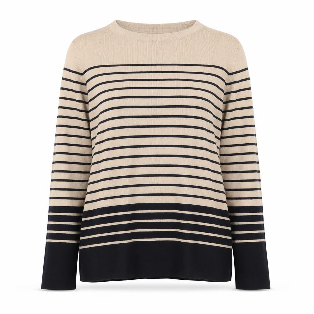 M&Co Women’s Beige Black Striped Cotton Jumper UK 14-16