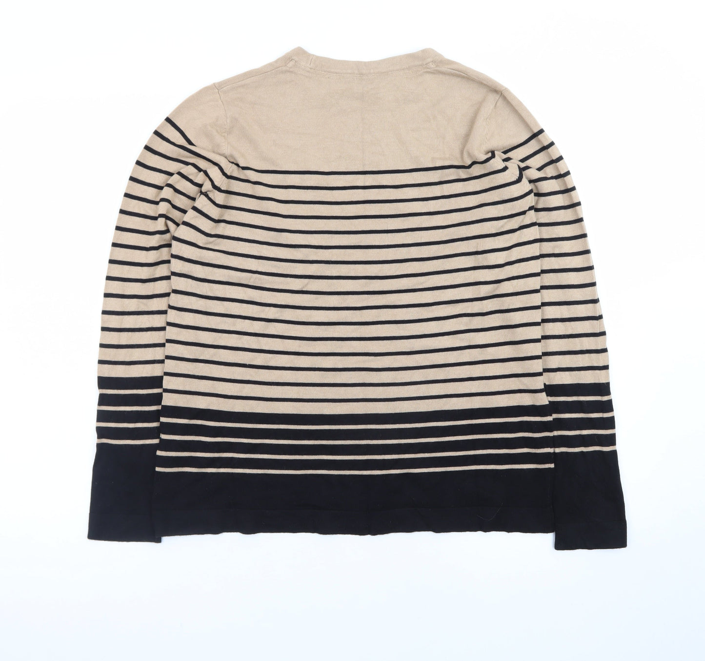 M&Co Women’s Beige Black Striped Cotton Jumper UK 14-16